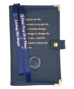 Big Book Regular Hardback – Serenity Prayer/Medallion Holder with Snap/Bookmark/Penholder/Metal Tips (Blue) LDDAA0701