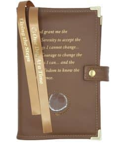 Big Book Regular Hardback – Serenity Prayer/Medallion Holder with Snap/Bookmark/Penholder/Metal Tips (Tan) LDDAA0703