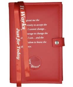 DOUBLE Cover for Hardback Reg Size NA Basic Text(6th Ed) OR Traditions...AND...It Works OR Living Clean w Serenity Prayer/Medallion Holder(Red) DDBNA60702
