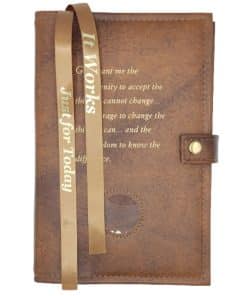 DOUBLE Cover for Hardback Reg Size NA Basic Text(6th Ed) OR Traditions...AND...It Works OR Living Clean w Serenity Prayer/Medallion Holder(Tan) DDBNA60703