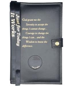 DOUBLE Cover for Hardback Reg Size NA Basic Text(6th Ed) OR Traditions...AND...It Works OR Living Clean w Serenity Prayer/Medallion Holder(Black) DDBNA60706