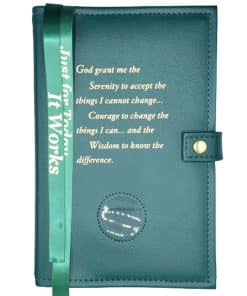 DOUBLE Cover for Hardback Reg Size NA Basic Text(6th Ed) OR Traditions...AND...It Works OR Living Clean w Serenity Prayer/Medallion Holder(Green) DDBNA60707