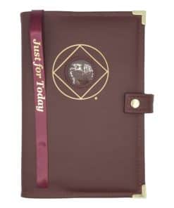 LEATHER Book Cover for NA Basic Text(6th Edition) Hardback Reg Size Book Cover w/ NA Symbol/Medallion Holder & Metal Tips(Burgundy)LDNA60904