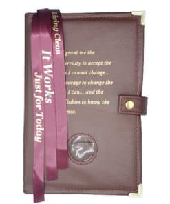 TRIPLE Cover for 3 Reg Size Hardback Books. Pick 3: NA Basic Text(6th Ed), Traditions, It Works , Living Clean with Serenity Prayer/Medallion Holder(Burgundy) LTDNA60704