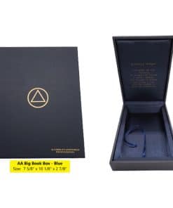 AA Big Book Wood Box - Blue fabric exterior finish. Serenity Prayer inside with leatherette finish.